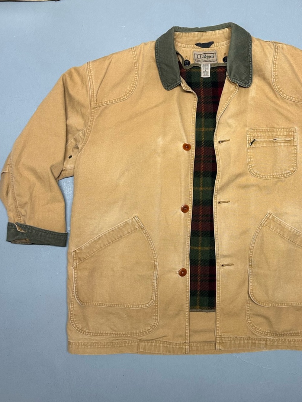 Vintage L.L. Bean Wool Plaid Lined Button Canvas Field Barn Chore Jacket Coat XL - Picture 3 of 15